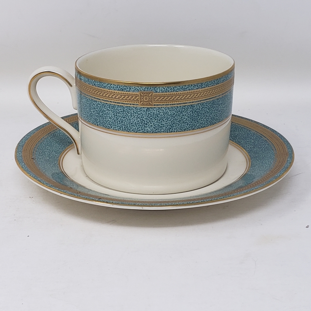 Oscar De La Renta Baronesse Teal Flat Cup & Saucer Set